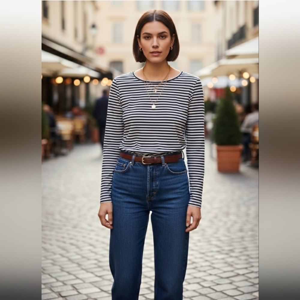 Size 8 Striped Yest minimalist Modern Feminine Casual Blouse